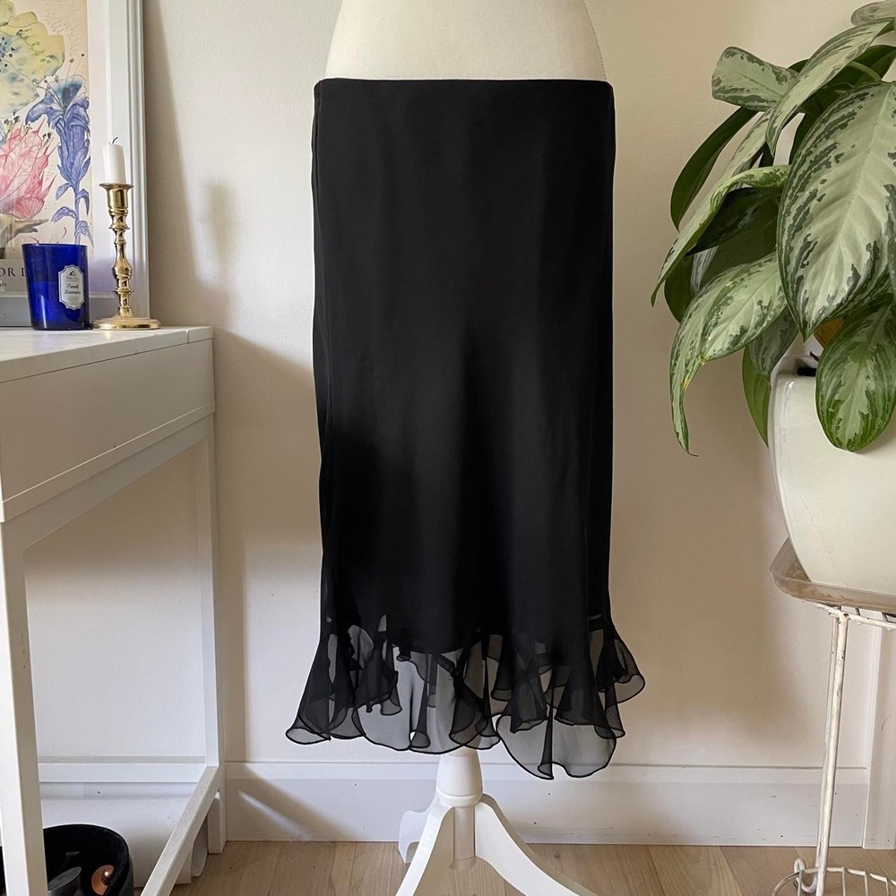y2k black midi skirt with ruffle hem womens sz XL dark fairy core grunge